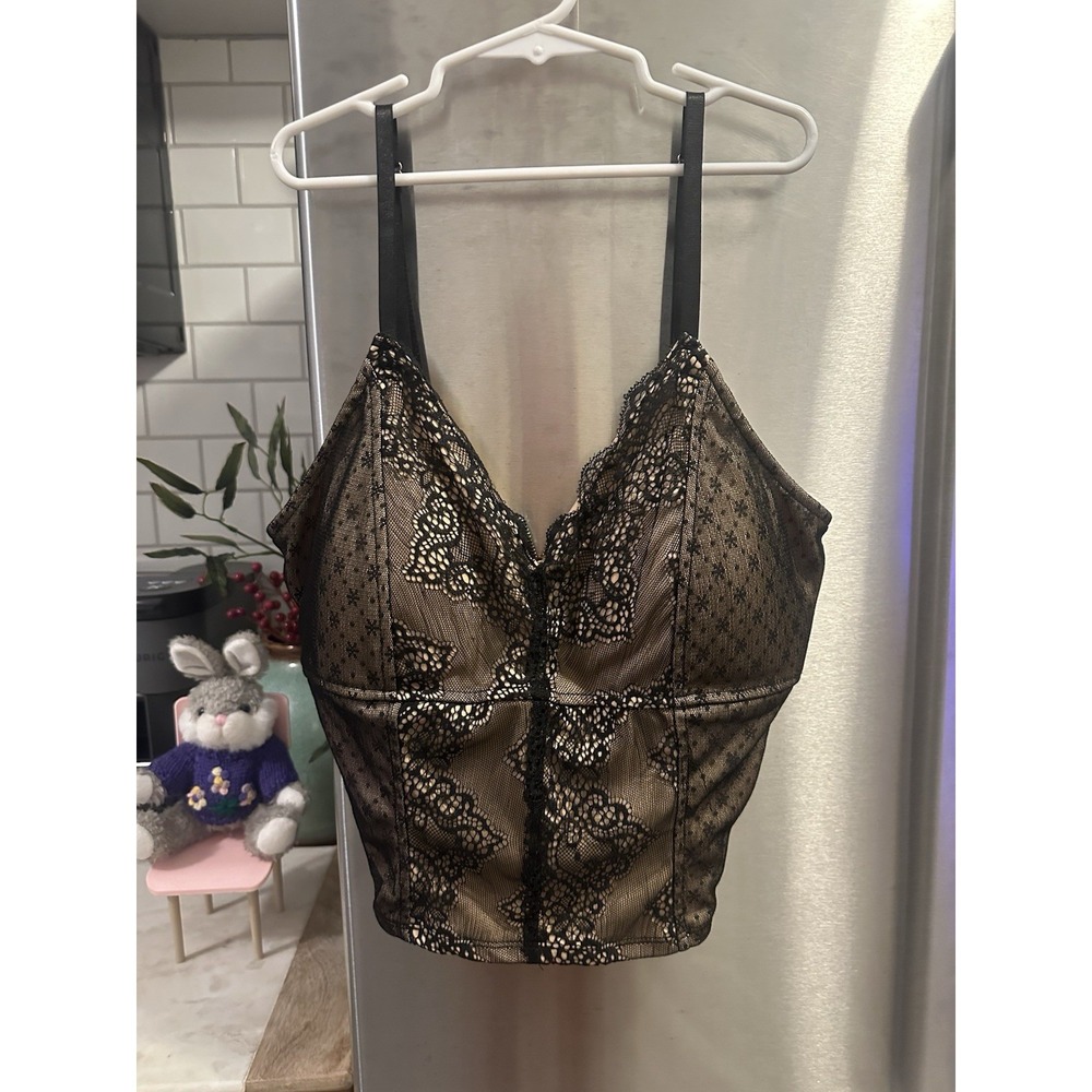 Charlotte Russe Black Lace Corset/Tank SzXL Lined Bra‎ Zip Strap Adjust Festival